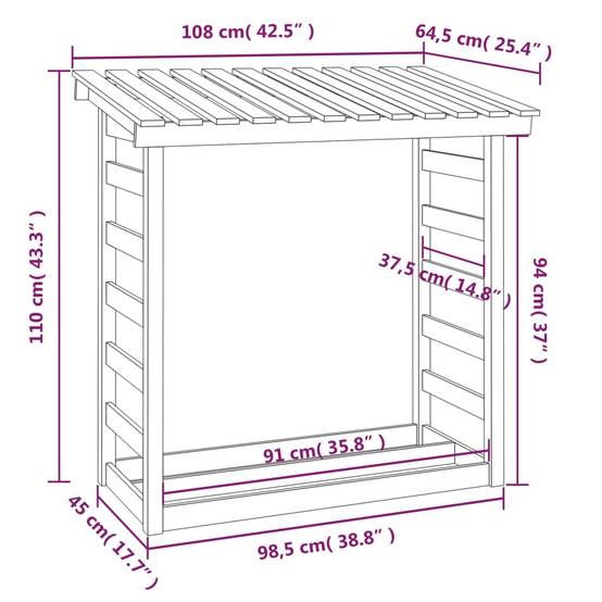 Abri-bûches en bois de pin massif pour jardin 108x64,5x110 cm – ComfortXL Outdoor Living - Image 8