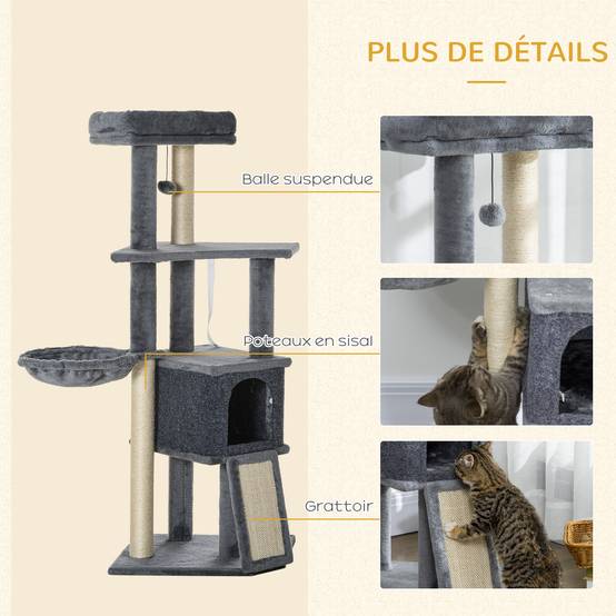 Arbre à chat panneaux de particules gris 48 x 40 x 127 cm - PANGIVO - Image 7