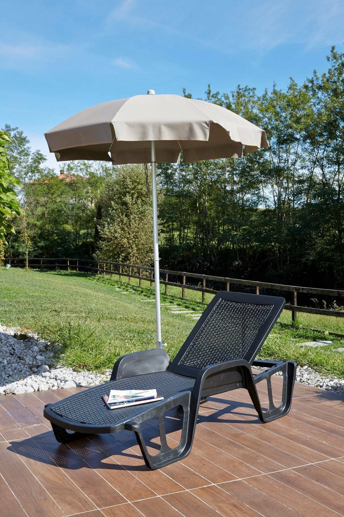 Dmora - Bains de soleil Dinite, Chaise longue de jardin réglable avec accoudoirs, Chaise longue d'extérieur, 192x71h100 cm, Anthracite - Dmora - Imagen 4
