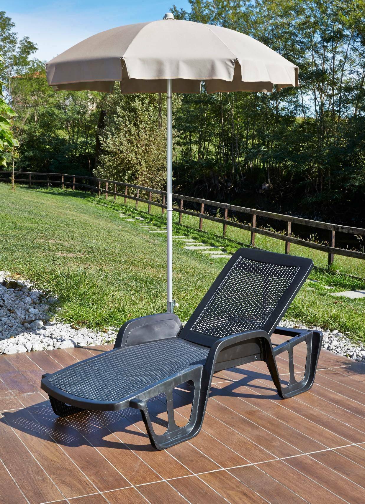 Dmora - Bains de soleil Dinite, Chaise longue de jardin réglable avec accoudoirs, Chaise longue d'extérieur, 192x71h100 cm, Anthracite - Dmora - Imagen 2