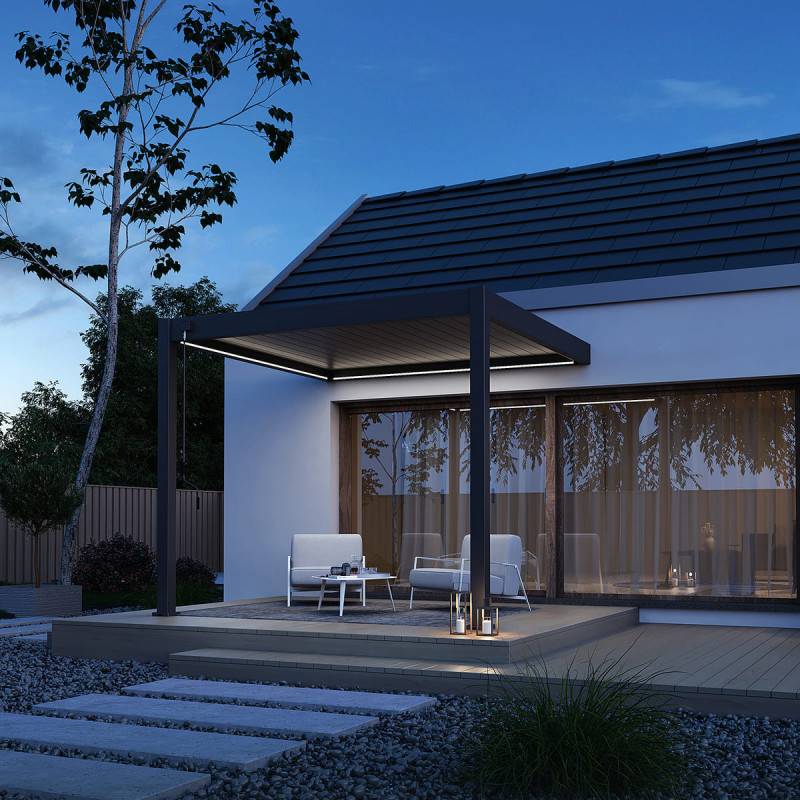 Ombrea - Pergola adossée VS 3 x 3 m à lames doubles orientables - aluminium - étanche avec drainage intégré - Image 4