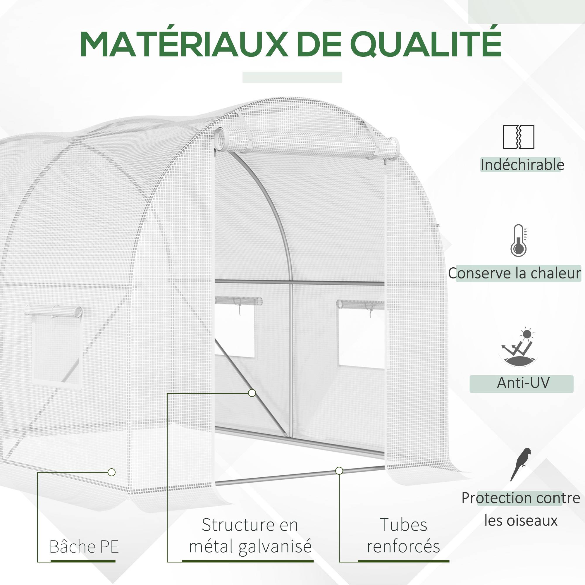 ComfortXL - Serre de Jardin Tunnel 6m² Acier galvanisé renforcé 4 fenêtres pour potager 3x2x1,9m Blanc - ComfortXL Outdoor Living - Image 6