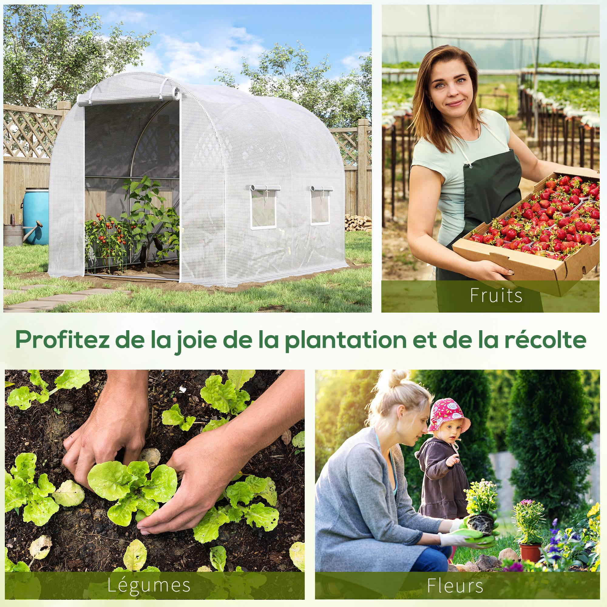 ComfortXL - Serre de Jardin Tunnel 6m² Acier galvanisé renforcé 4 fenêtres pour potager 3x2x1,9m Blanc - ComfortXL Outdoor Living - Image 9