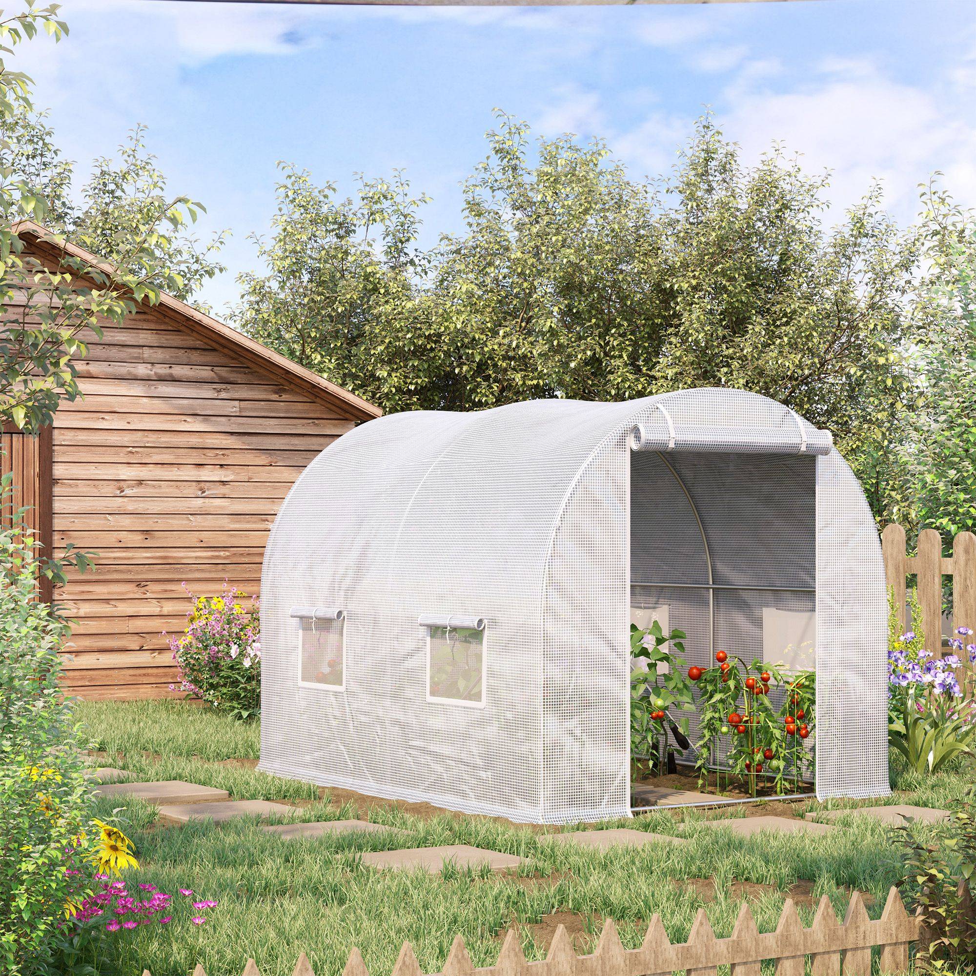 ComfortXL - Serre de Jardin Tunnel 6m² Acier galvanisé renforcé 4 fenêtres pour potager 3x2x1,9m Blanc - ComfortXL Outdoor Living - Image 3