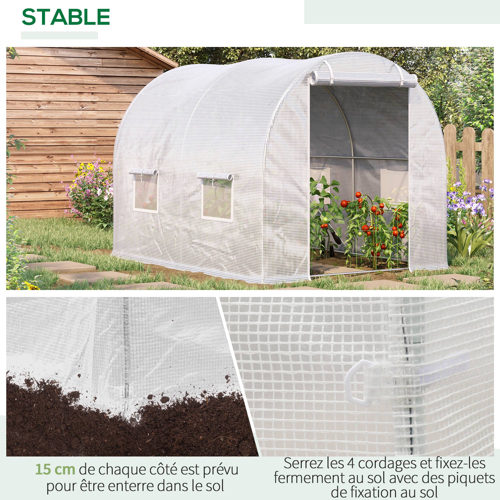 ComfortXL - Serre de Jardin Tunnel 6m² Acier galvanisé renforcé 4 fenêtres pour potager 3x2x1,9m Blanc - ComfortXL Outdoor Living - Image 7