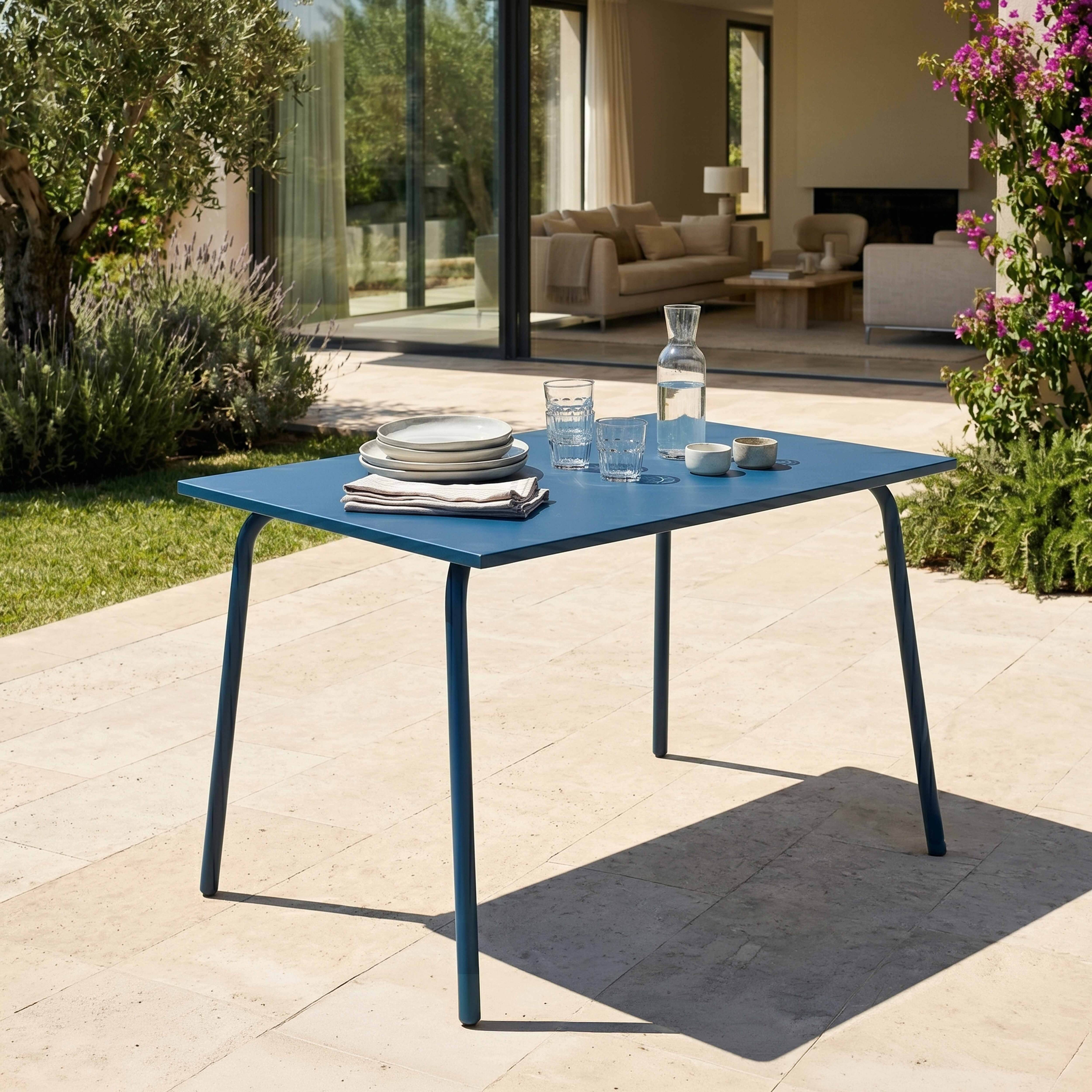 Oviala - Table de jardin en acier 6 places 120 cm bleu pacific Palavas - Oviala - Imagen 2