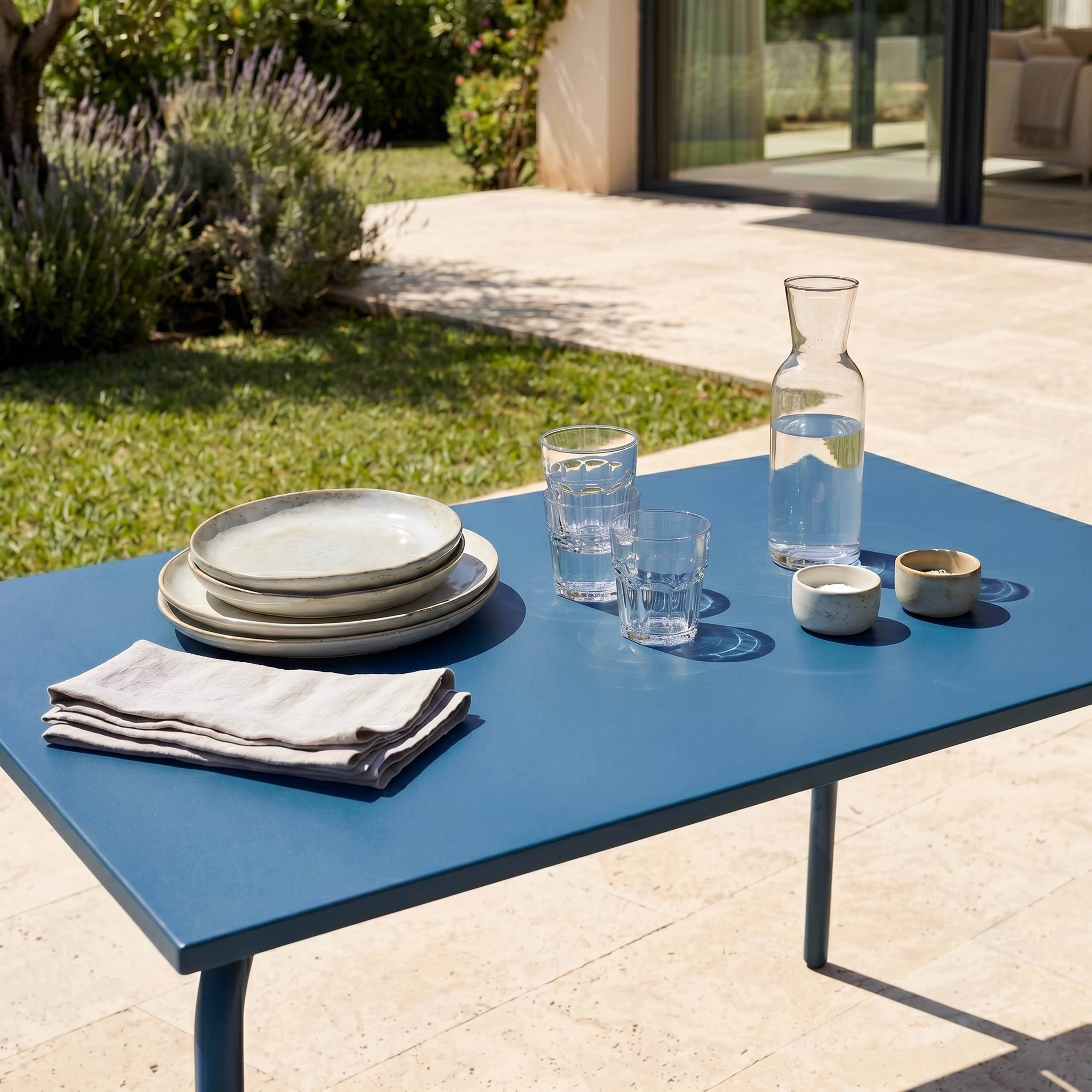 Oviala - Table de jardin en acier 6 places 120 cm bleu pacific Palavas - Oviala - Imagen 4