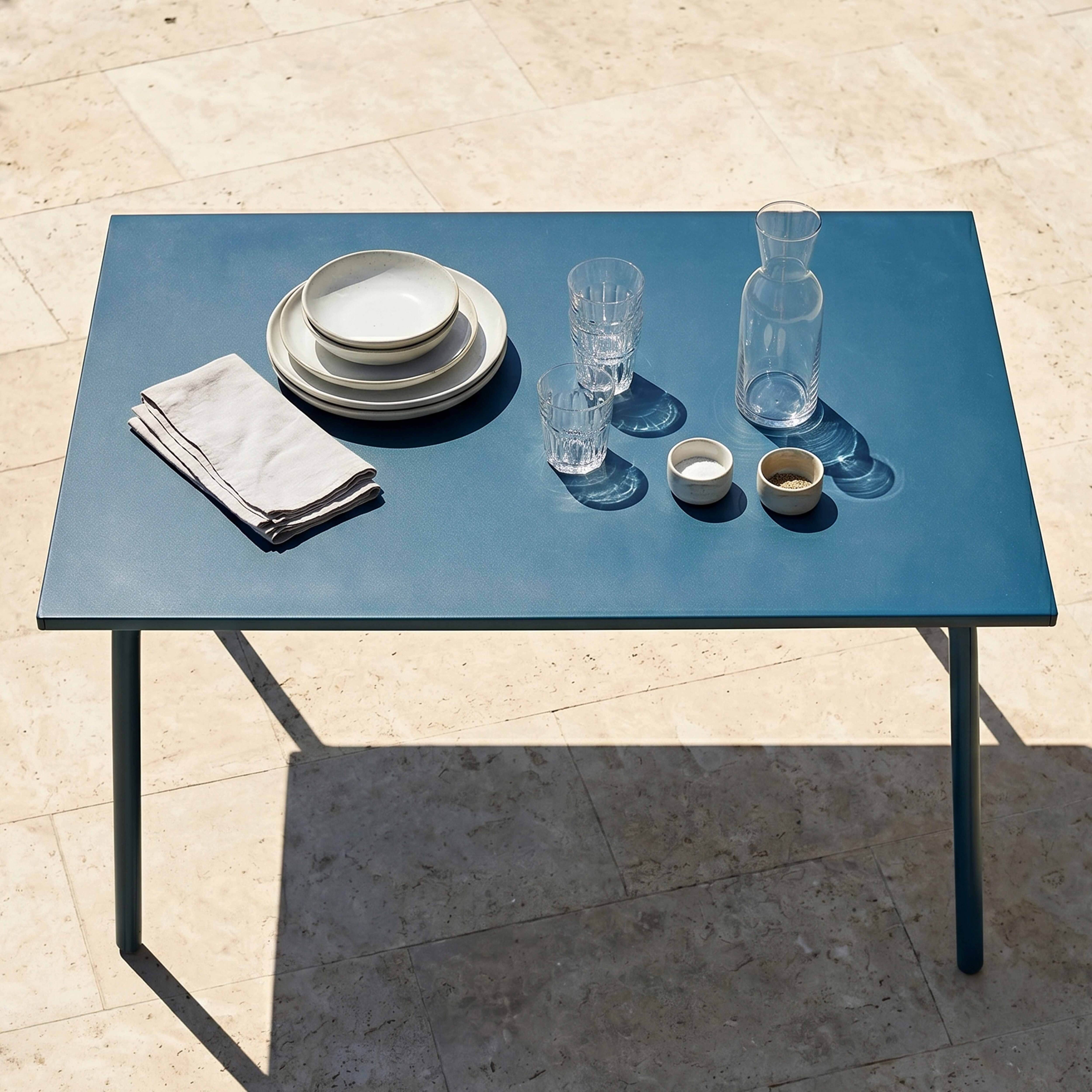 Oviala - Table de jardin en acier 6 places 120 cm bleu pacific Palavas - Oviala - Imagen 6