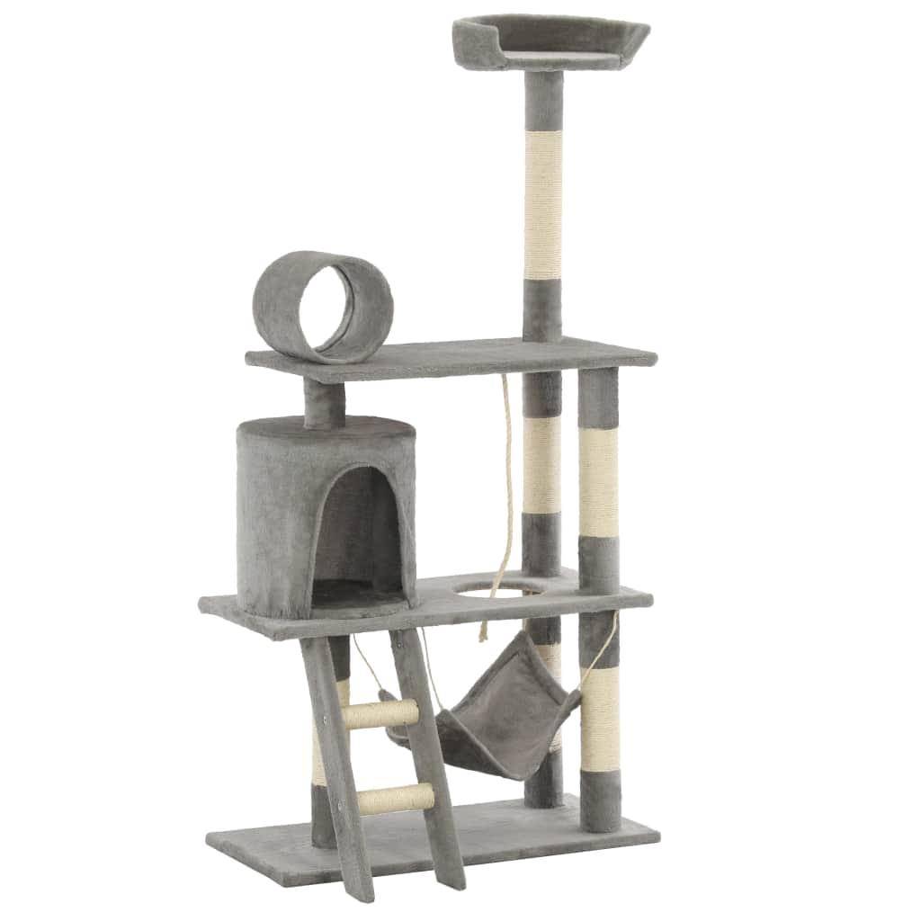 Helloshop26 - Arbre à chat griffoir grattoir niche jouet animaux peluché en sisal 140 cm gris - Imagen 3