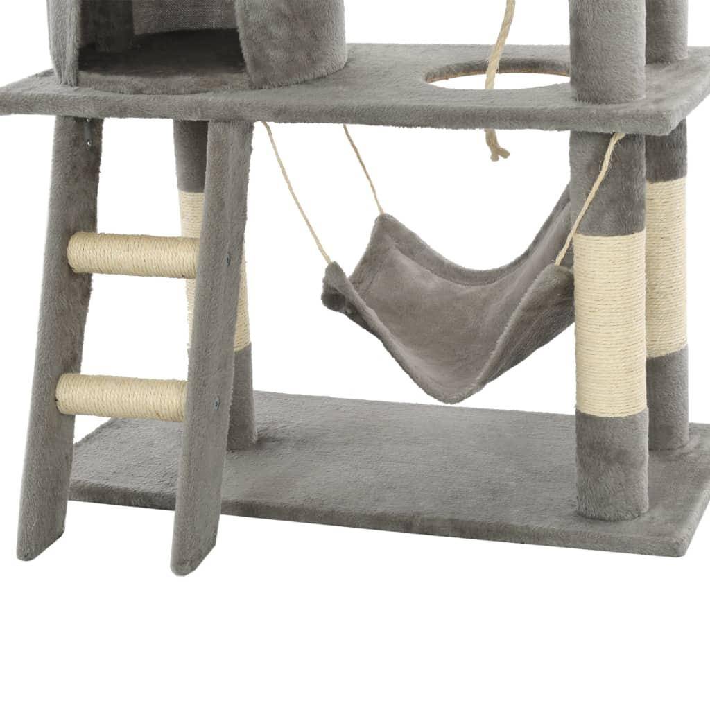 Helloshop26 - Arbre à chat griffoir grattoir niche jouet animaux peluché en sisal 140 cm gris - Imagen 8