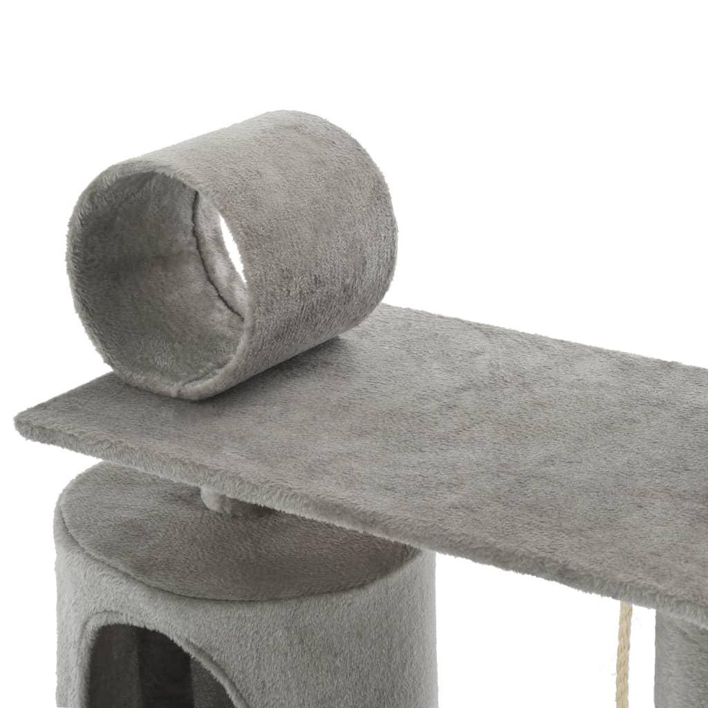 Helloshop26 - Arbre à chat griffoir grattoir niche jouet animaux peluché en sisal 140 cm gris - Image 6