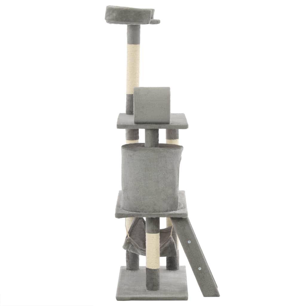 Helloshop26 - Arbre à chat griffoir grattoir niche jouet animaux peluché en sisal 140 cm gris - Image 4
