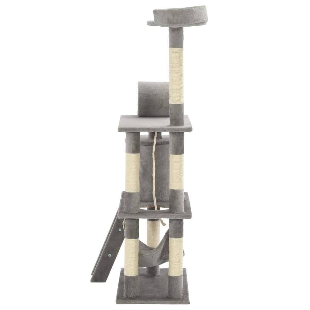 Helloshop26 - Arbre à chat griffoir grattoir niche jouet animaux peluché en sisal 140 cm gris - Imagen 5