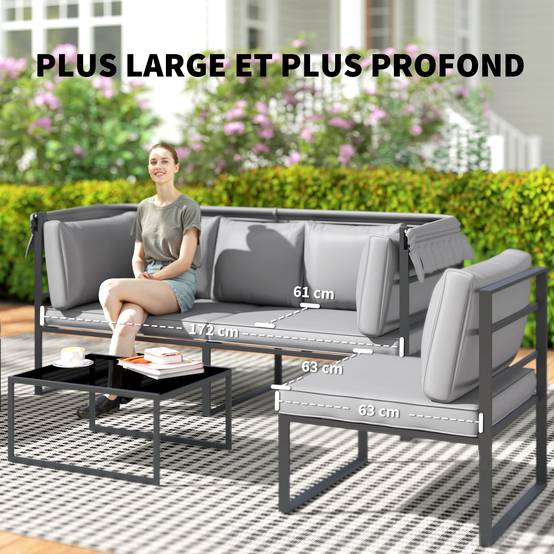Salon de jardin extérieur 4 pièces | Mobilier de jardin Gris Polyester 180x63x142 cm - Image 7