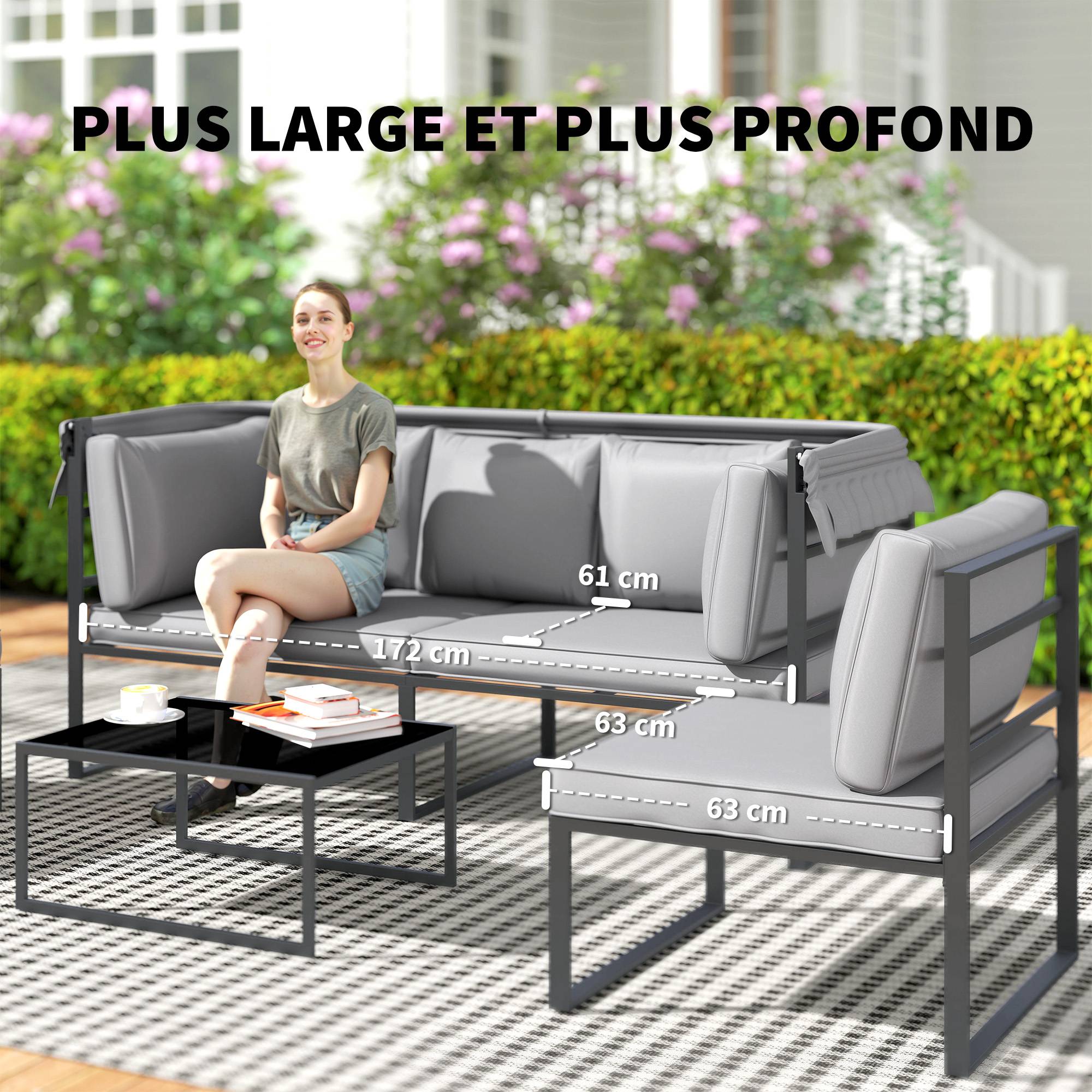 Salon de jardin extérieur 4 pièces | Mobilier de jardin Gris Polyester 180x63x142 cm - Image 7