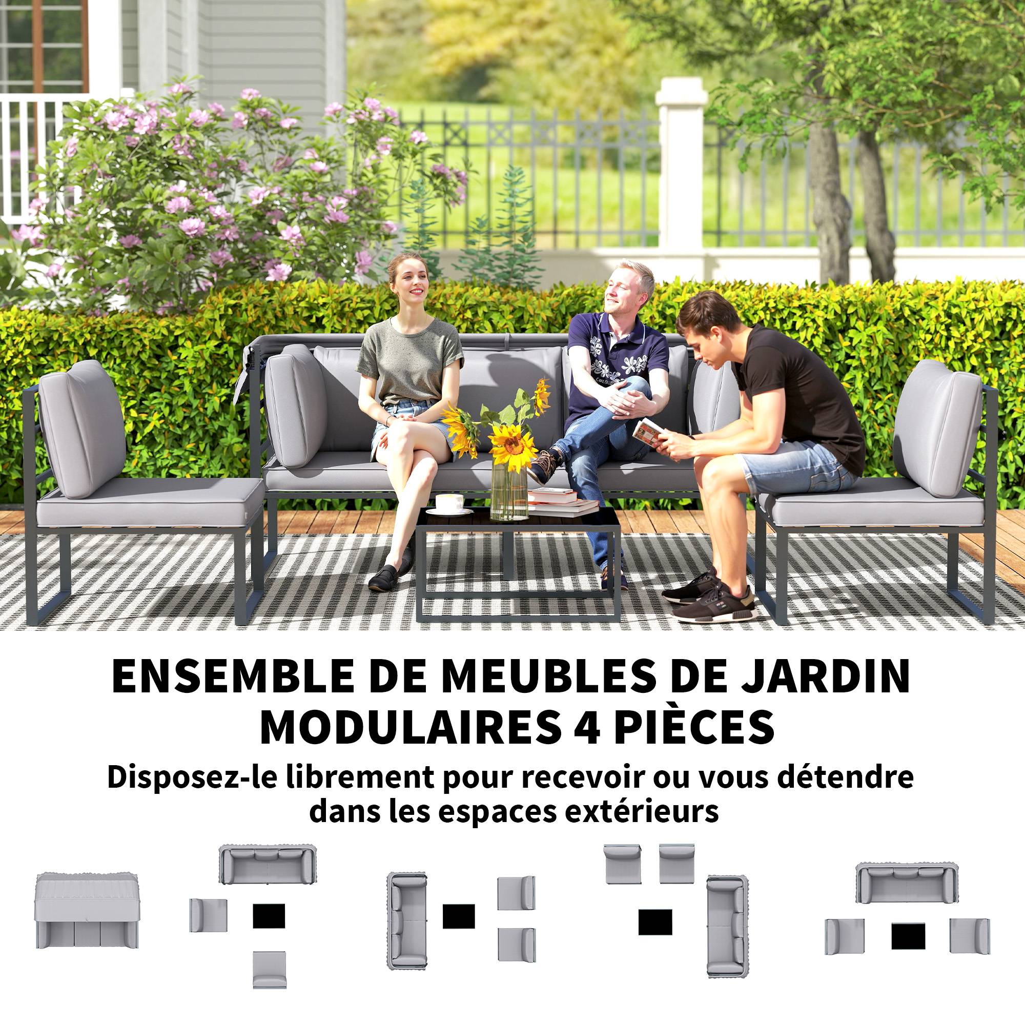 Salon de jardin extérieur 4 pièces | Mobilier de jardin Gris Polyester 180x63x142 cm - Image 5