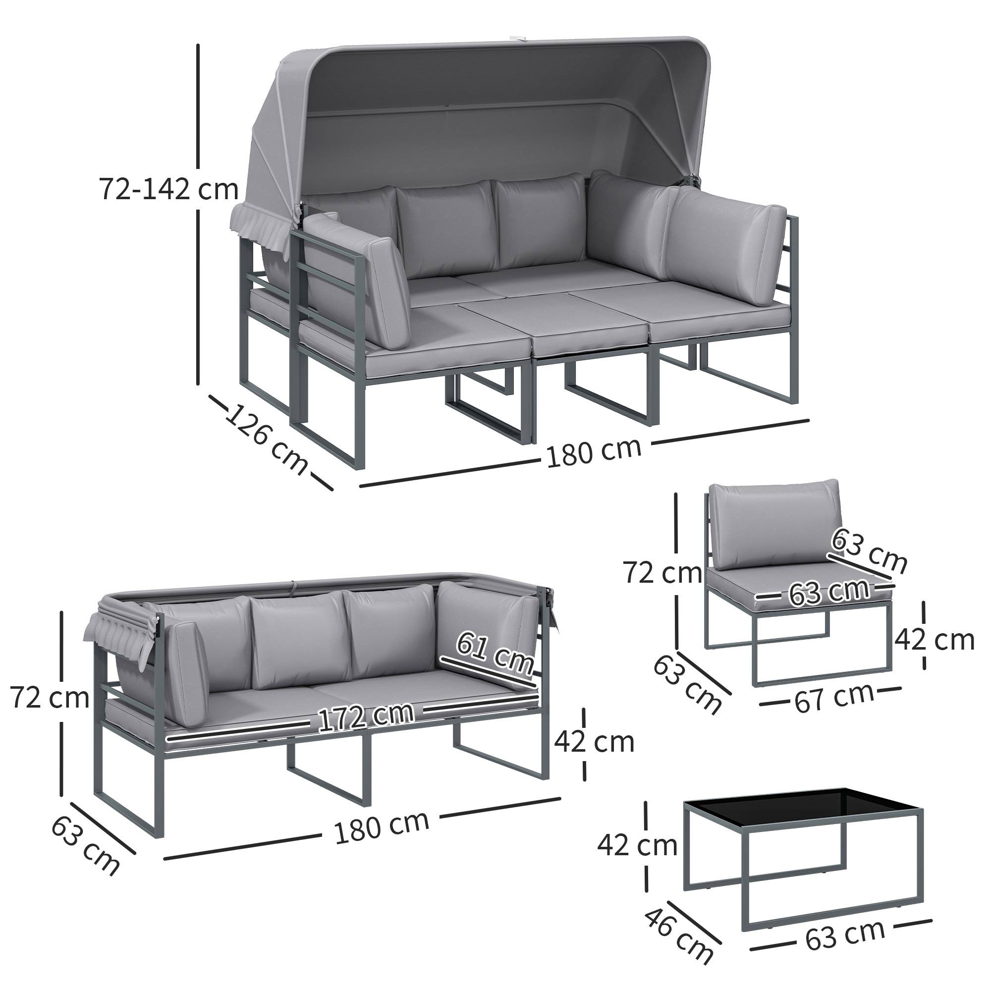 Salon de jardin extérieur 4 pièces | Mobilier de jardin Gris Polyester 180x63x142 cm - Image 4