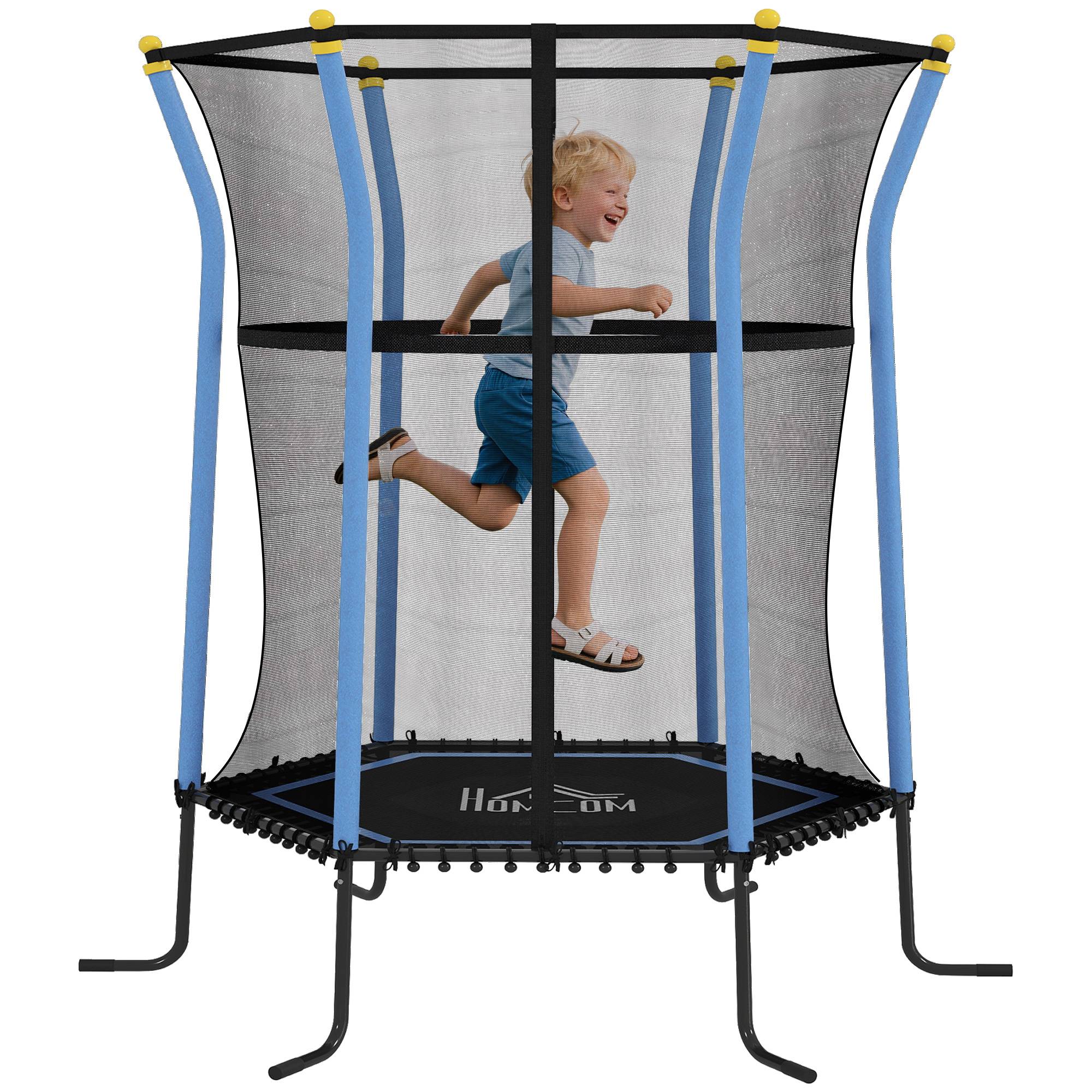 Trampoline pour enfant Ø 1,63 x 1,9 m filet de sécurité porte zippée 6 poteaux rembourrés inclus