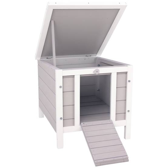 Clapier lapin rongeurs bois extérieur toit asphalte rampe gris 51x42x43cm - ComfortXL Outdoor Living - Image 1