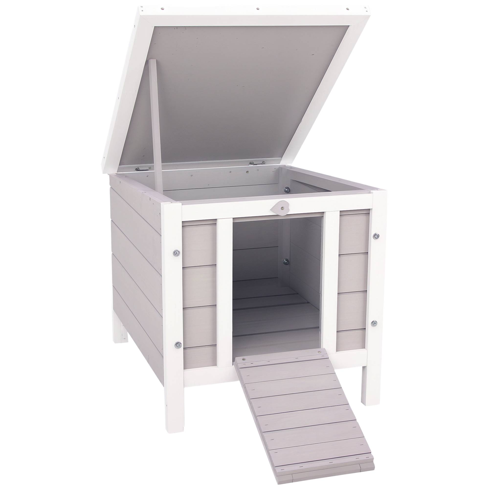 Clapier lapin rongeurs bois extérieur toit asphalte rampe gris 51x42x43cm - ComfortXL Outdoor Living - Image 1