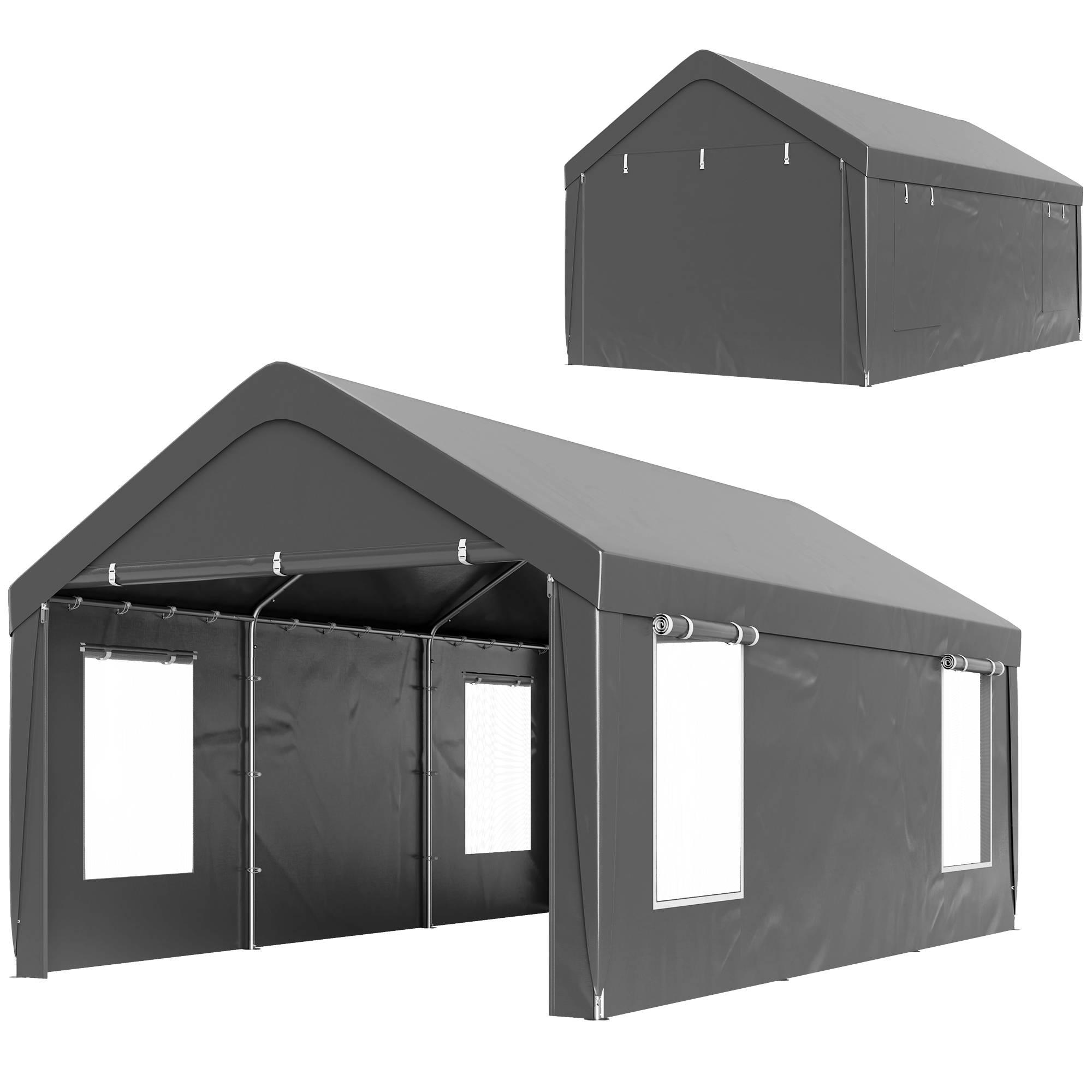 Carport tente garage PE avec fenêtres portes zippées stockage voitures gris 3x6m - ComfortXL Outdoor Living - Image 2