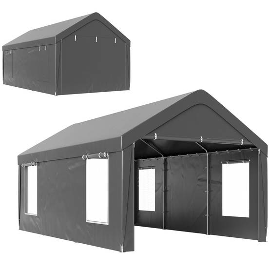 Carport tente garage PE avec fenêtres portes zippées stockage voitures gris 3x6m - ComfortXL Outdoor Living - Image 1