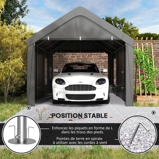 Carport tente garage PE avec fenêtres portes zippées stockage voitures gris 3x6m - ComfortXL Outdoor Living - Image 10