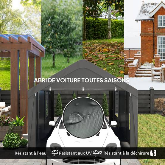 Carport tente garage PE avec fenêtres portes zippées stockage voitures gris 3x6m - ComfortXL Outdoor Living - Image 6
