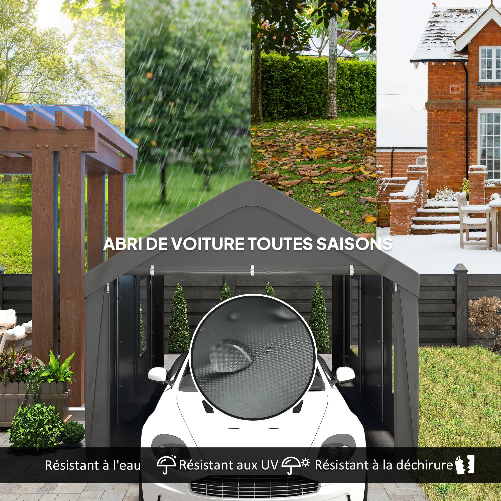 Carport tente garage PE avec fenêtres portes zippées stockage voitures gris 3x6m - ComfortXL Outdoor Living - Image 6