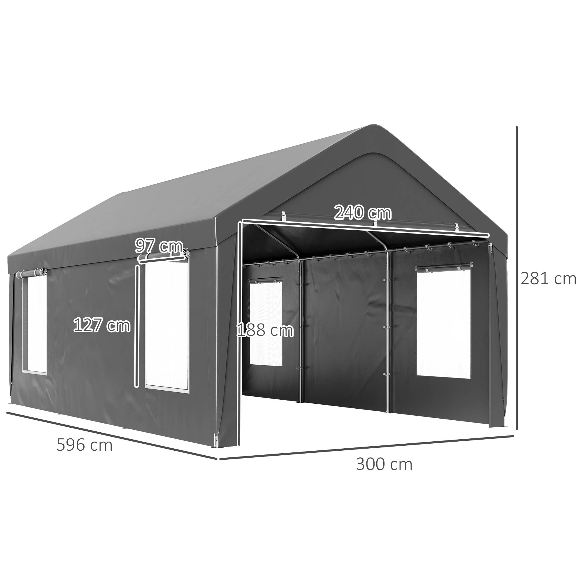 Carport tente garage PE avec fenêtres portes zippées stockage voitures gris 3x6m - ComfortXL Outdoor Living - Image 5