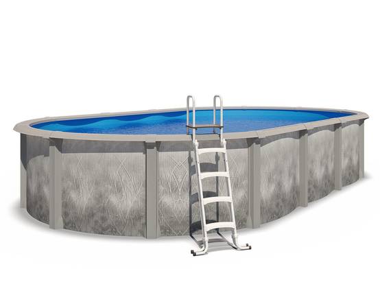 Piscine hors sol acier et résine ovale 7,60 x 4,55 x 1,32 m gris dégradé LIBERTY - Image 1
