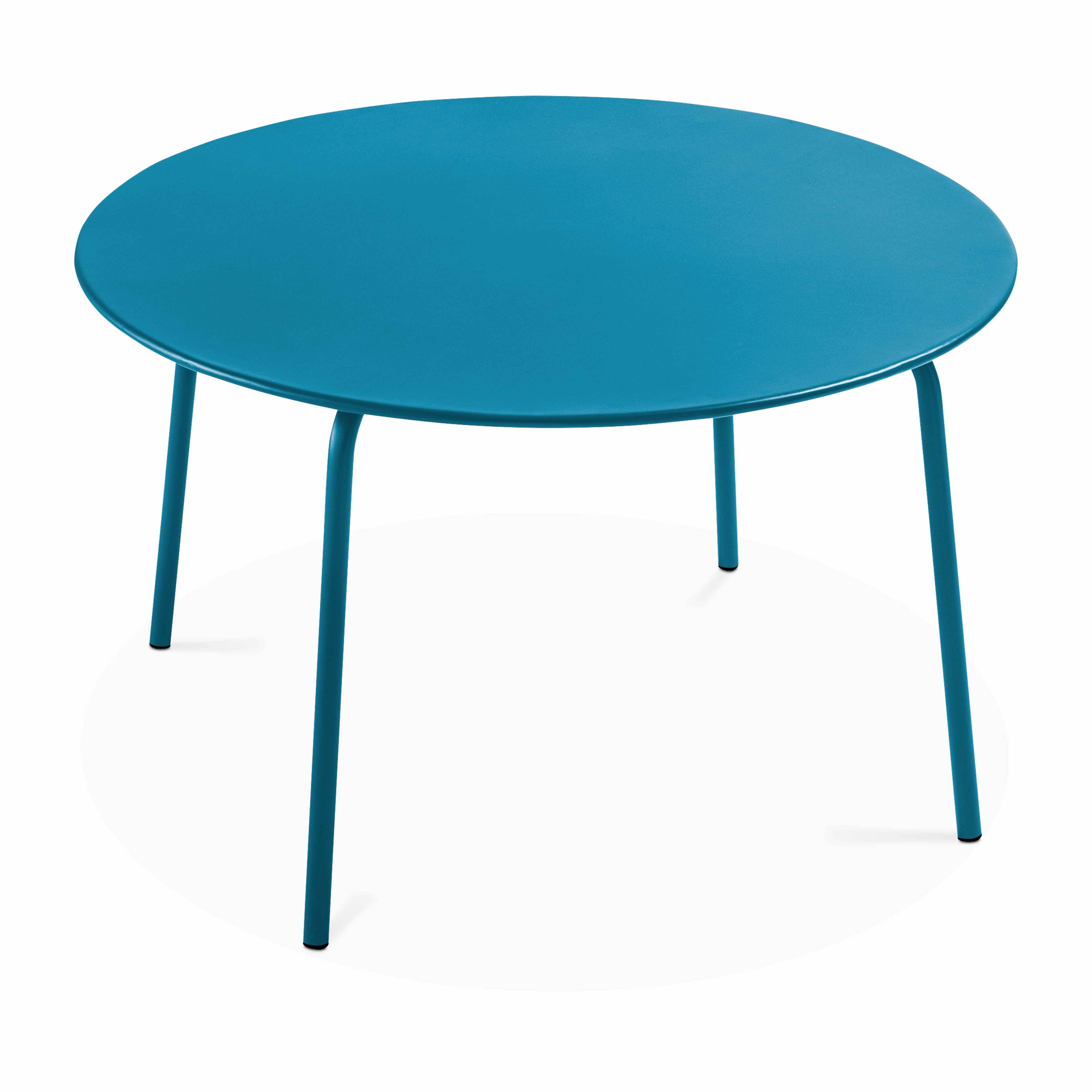 Oviala - Ensemble table de jardin ronde et 6 fauteuils acier bleu pacific Palavas - Oviala - Imagen 5