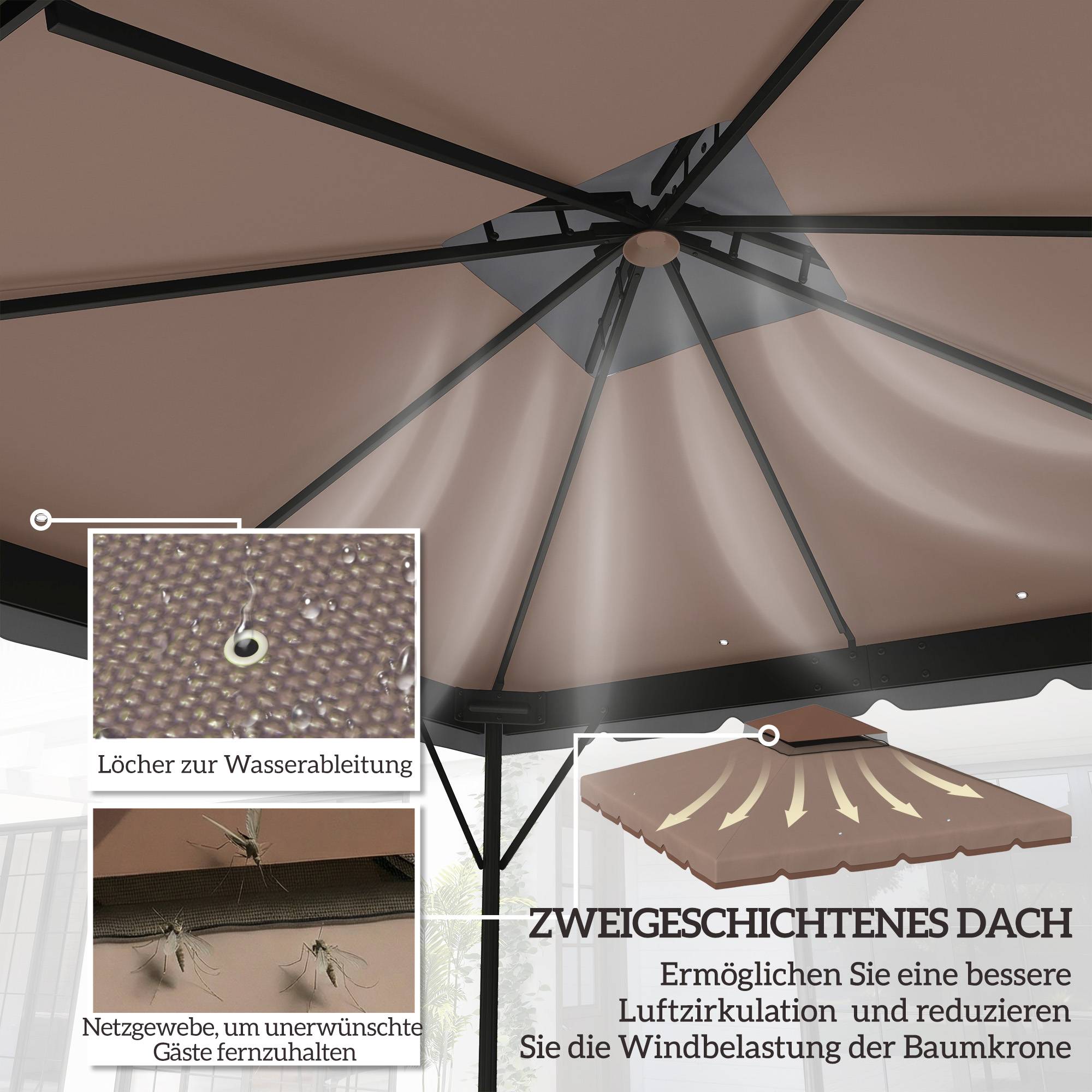Toit de rechange pour tonnelle polyester kaki 300 x 300 x 1 cm - PANGIVO - Image 6