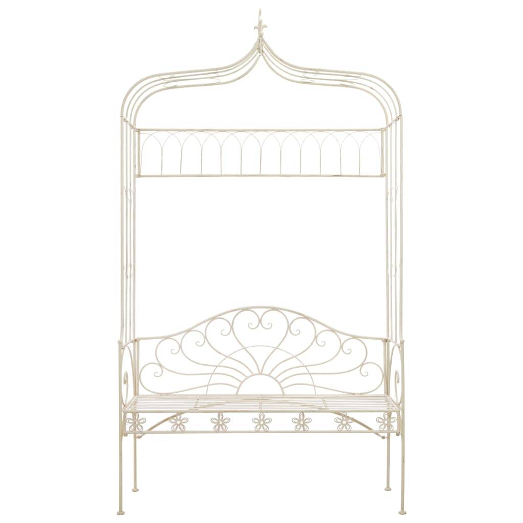 Helloshop26 - Banc de jardin meuble de patio d'extérieur terrasse 122 x 43 x 220 cm fer blanc antique - Imagen 2