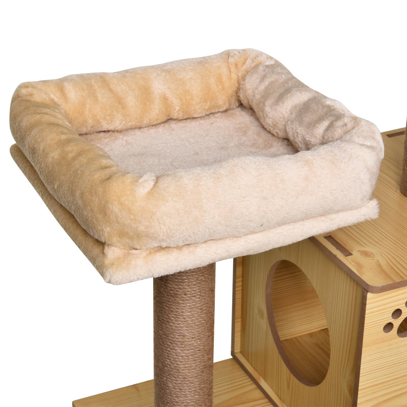 Pawhut - Arbre à chats design contemporain griffoirs grattoirs sisal naturel niche plate-formes hamac boule panneaux particules beige - Image 7