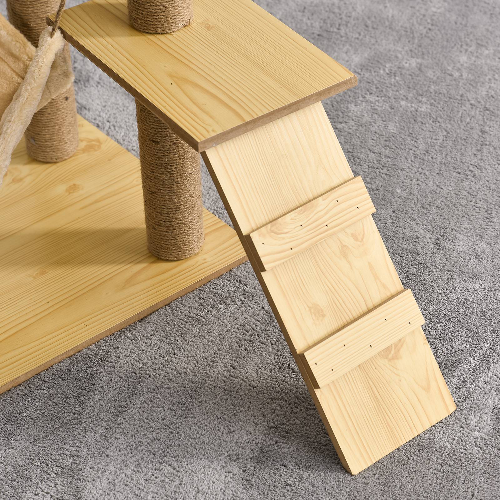 Pawhut - Arbre à chats design contemporain griffoirs grattoirs sisal naturel niche plate-formes hamac boule panneaux particules beige - Image 5