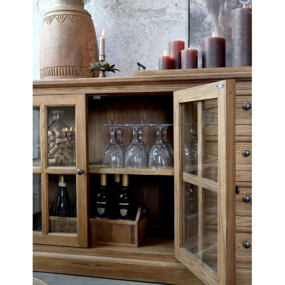 Chemin De Campagne - Vitrine en bois de peuplier marron et verre 220 x 45 x 80 cm Chemin de campagne - Imagen 3