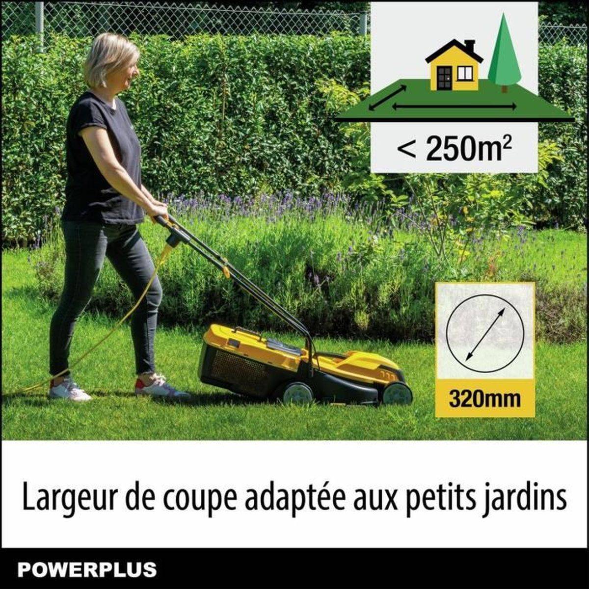 Tondeuse électrique filaire 1000 W, 320 mm, hauteur 25-65 mm, bac 30 L 2-en-1 - POWERPLUS - Image 4
