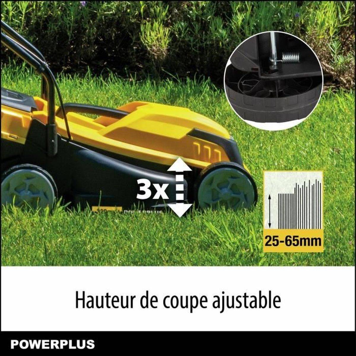 Tondeuse électrique filaire 1000 W, 320 mm, hauteur 25-65 mm, bac 30 L 2-en-1 - POWERPLUS - Image 5