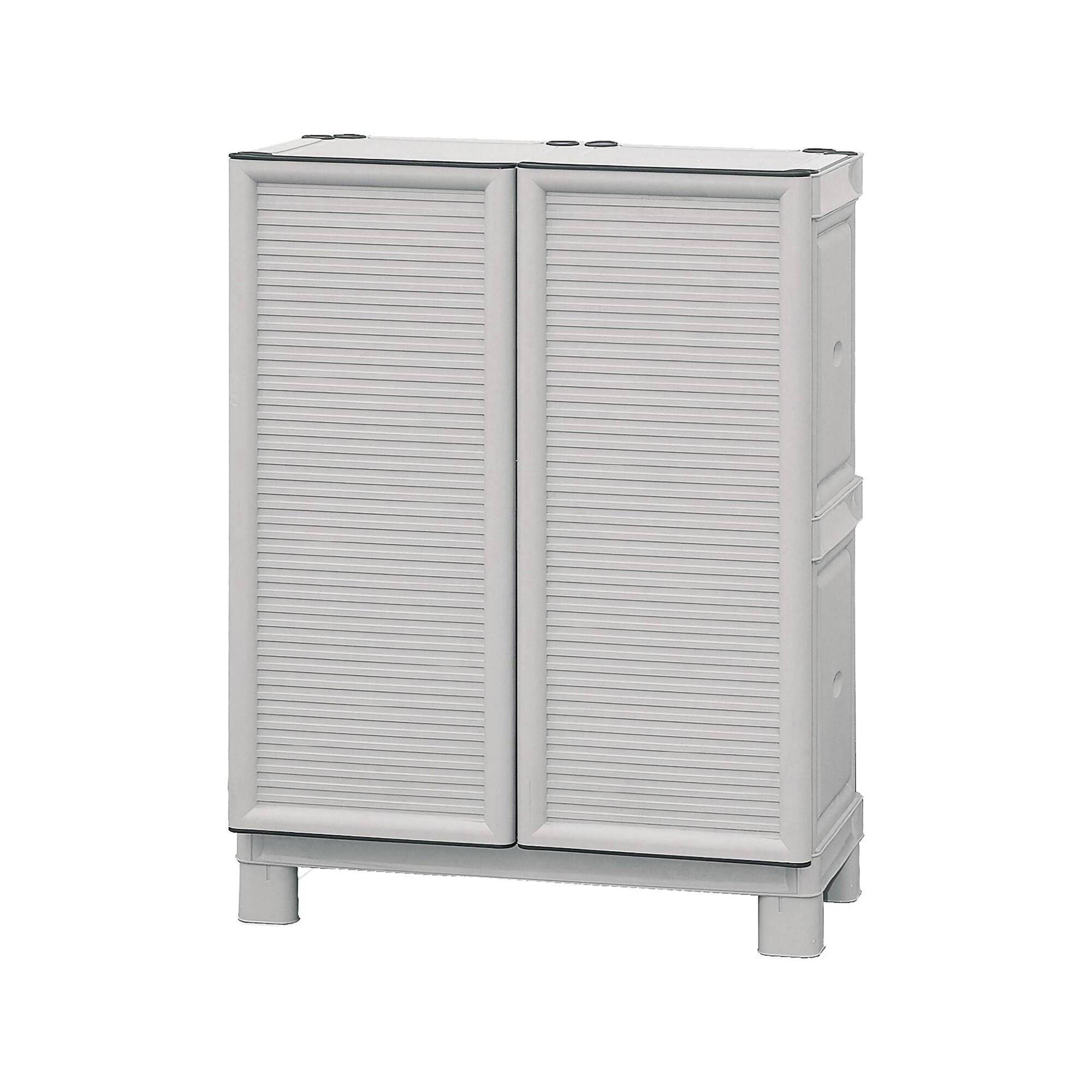 Dmora - Armoire d'extérieur Dbiondin, Mobilier d'extérieur, Armoire de balcon polyvalente, Armoire d'extérieur, Gris clair, 70x39h92 cm - Dmora - Image 1