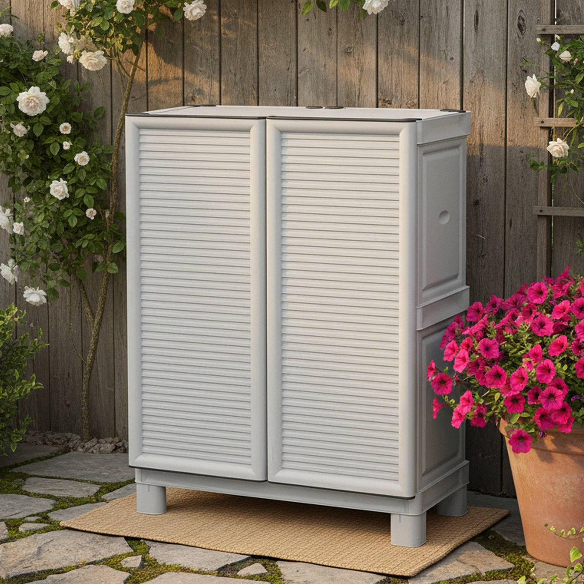 Dmora - Armoire d'extérieur Dbiondin, Mobilier d'extérieur, Armoire de balcon polyvalente, Armoire d'extérieur, Gris clair, 70x39h92 cm - Dmora - Imagen 2