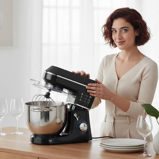 Robot pâtissier 1400W, pétrin pro 7L vitesses 6+P, crochet de pétrissage, noir - Image 10