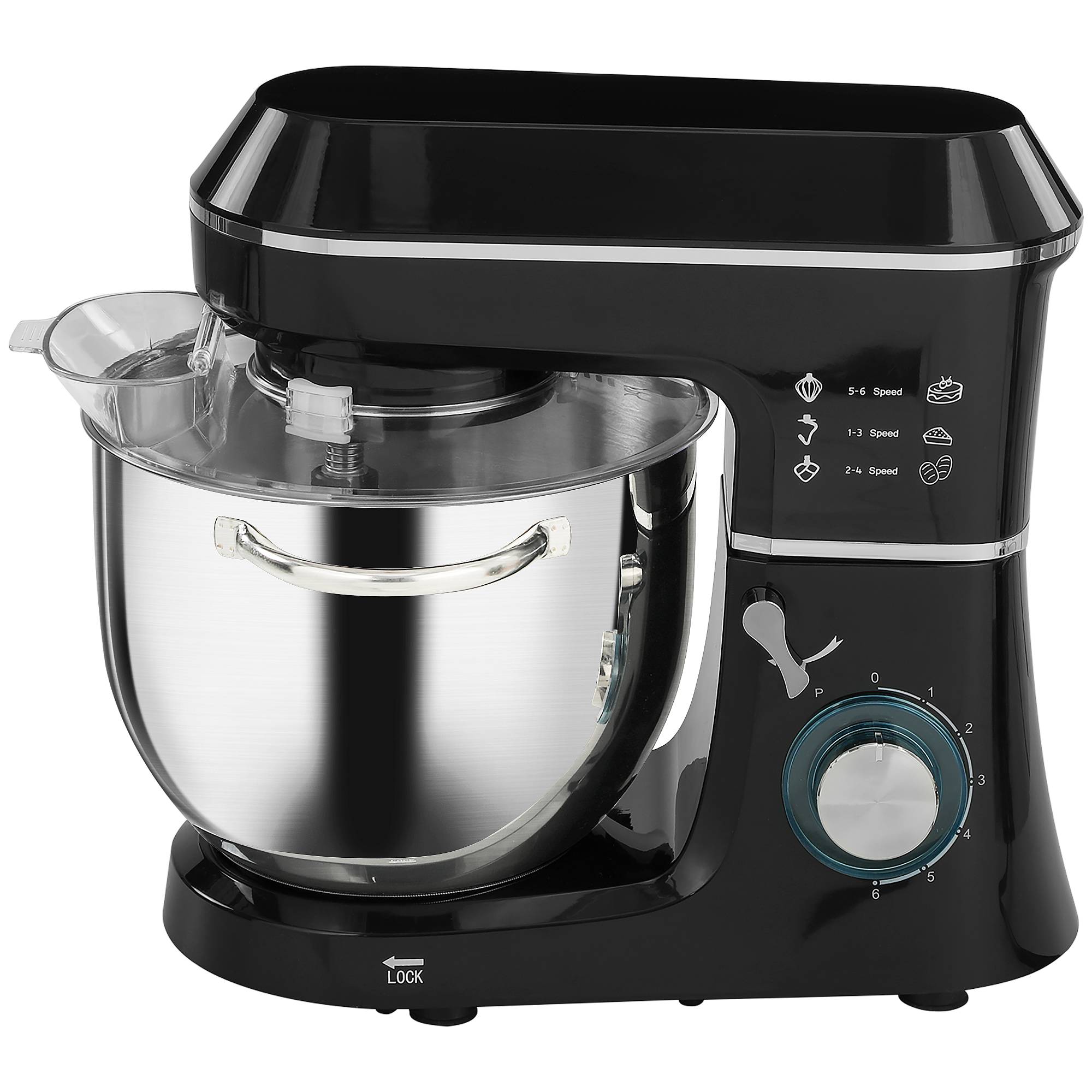 Robot pâtissier 1400W, pétrin pro 7L vitesses 6+P, crochet de pétrissage, noir - Image 2