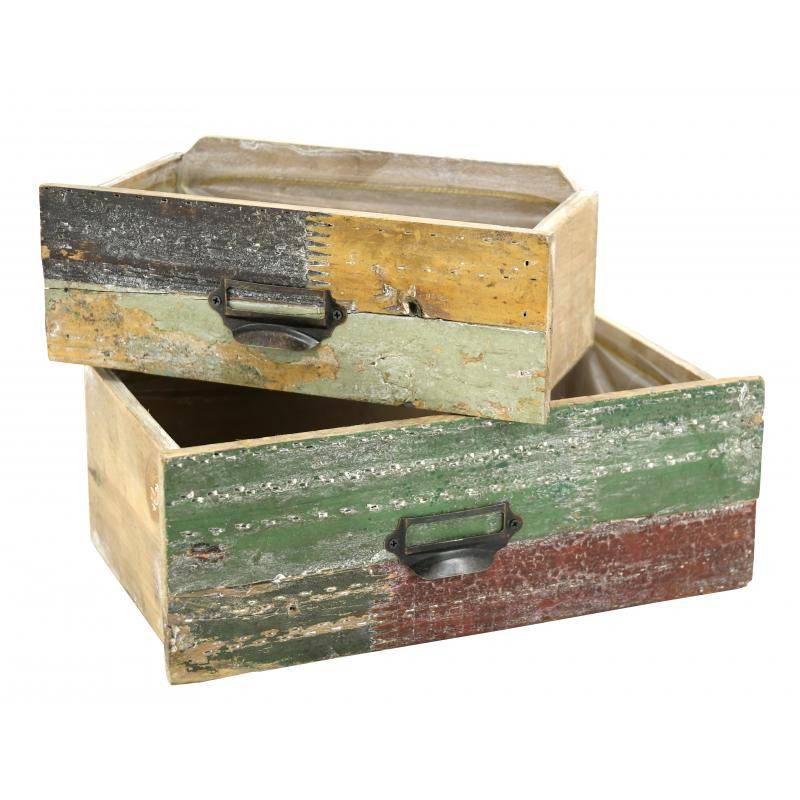 Aubry Gaspard - Lot de 2 corbeilles tiroirs bois recyclé - Aubry Gaspard