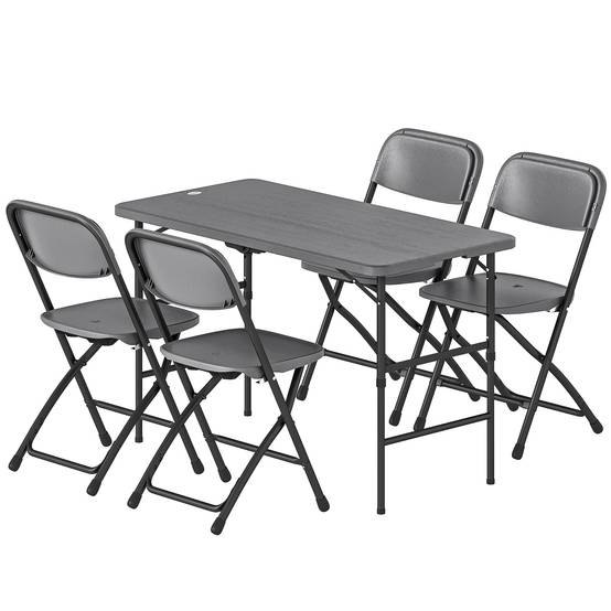 ComfortXL - Salon de jardin 5 pièces acier HDPE effet bois table hauteur réglable chaises gris foncé - ComfortXL Outdoor Living - Image 2