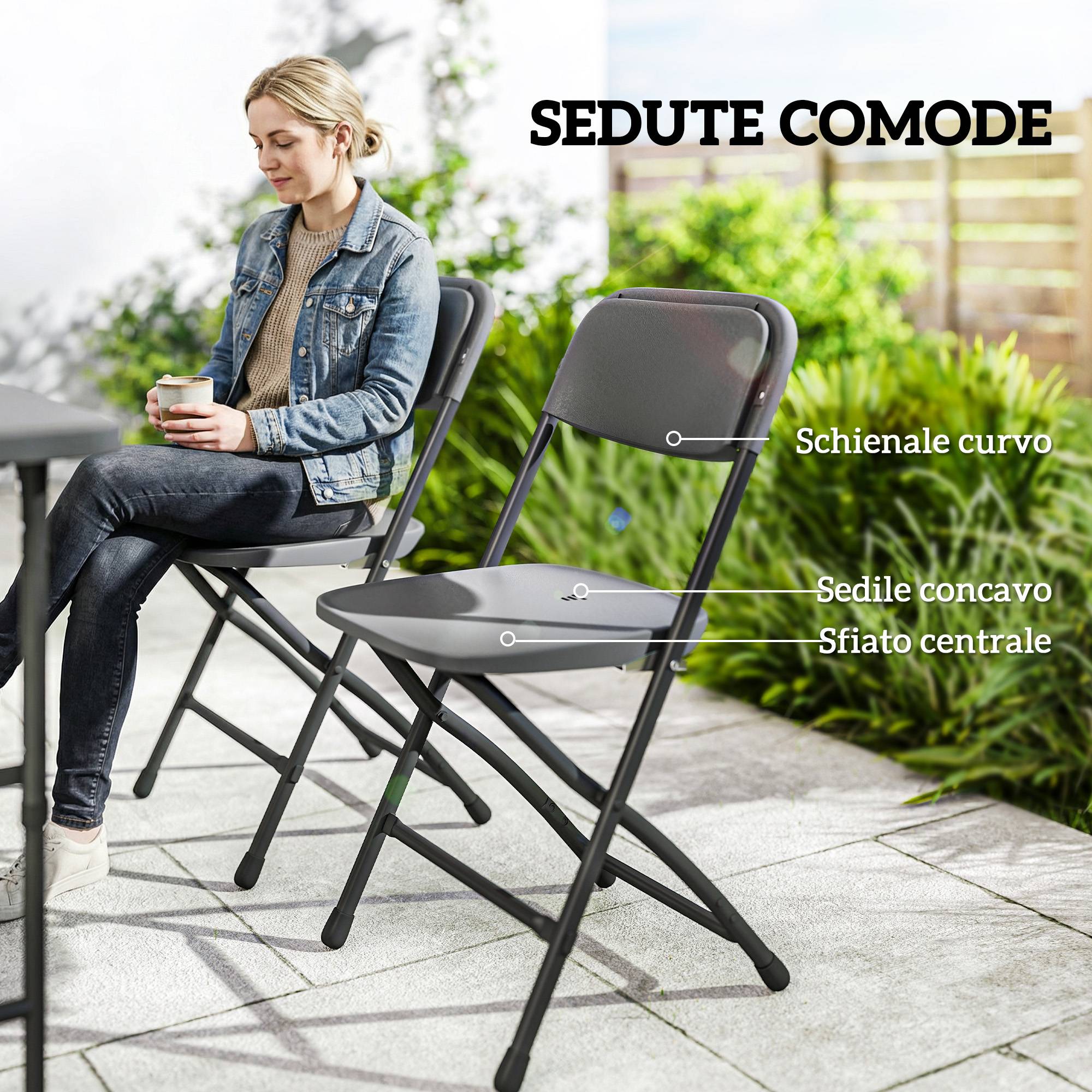 ComfortXL - Salon de jardin 5 pièces acier HDPE effet bois table hauteur réglable chaises gris foncé - ComfortXL Outdoor Living - Image 8
