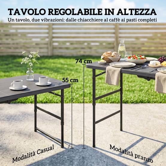 ComfortXL - Salon de jardin 5 pièces acier HDPE effet bois table hauteur réglable chaises gris foncé - ComfortXL Outdoor Living - Image 7