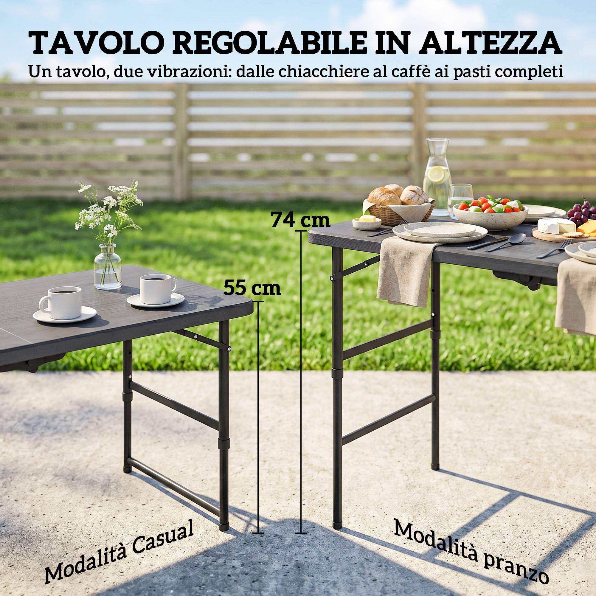 ComfortXL - Salon de jardin 5 pièces acier HDPE effet bois table hauteur réglable chaises gris foncé - ComfortXL Outdoor Living - Image 7