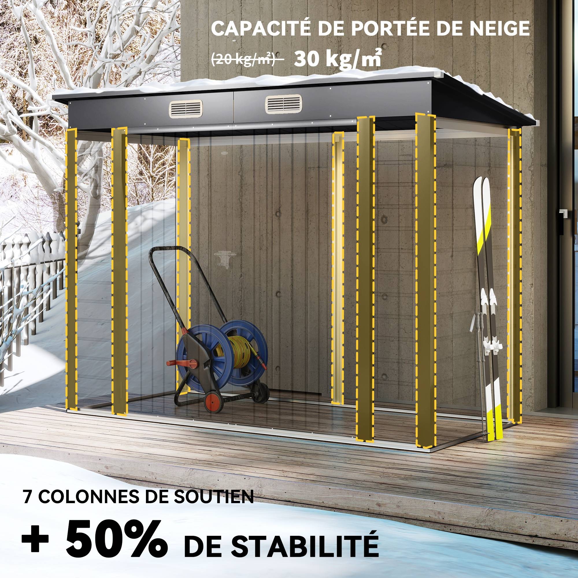 ComfortXL - Abri de jardin tôle acier pour équipement extérieur double porte verrouillable 249cm gris - ComfortXL Outdoor Living - Image 7