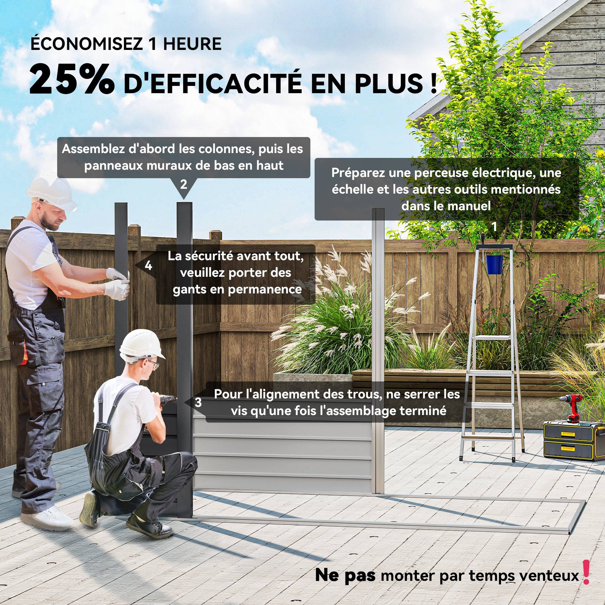 ComfortXL - Abri de jardin tôle acier pour équipement extérieur double porte verrouillable 249cm gris - ComfortXL Outdoor Living - Image 6